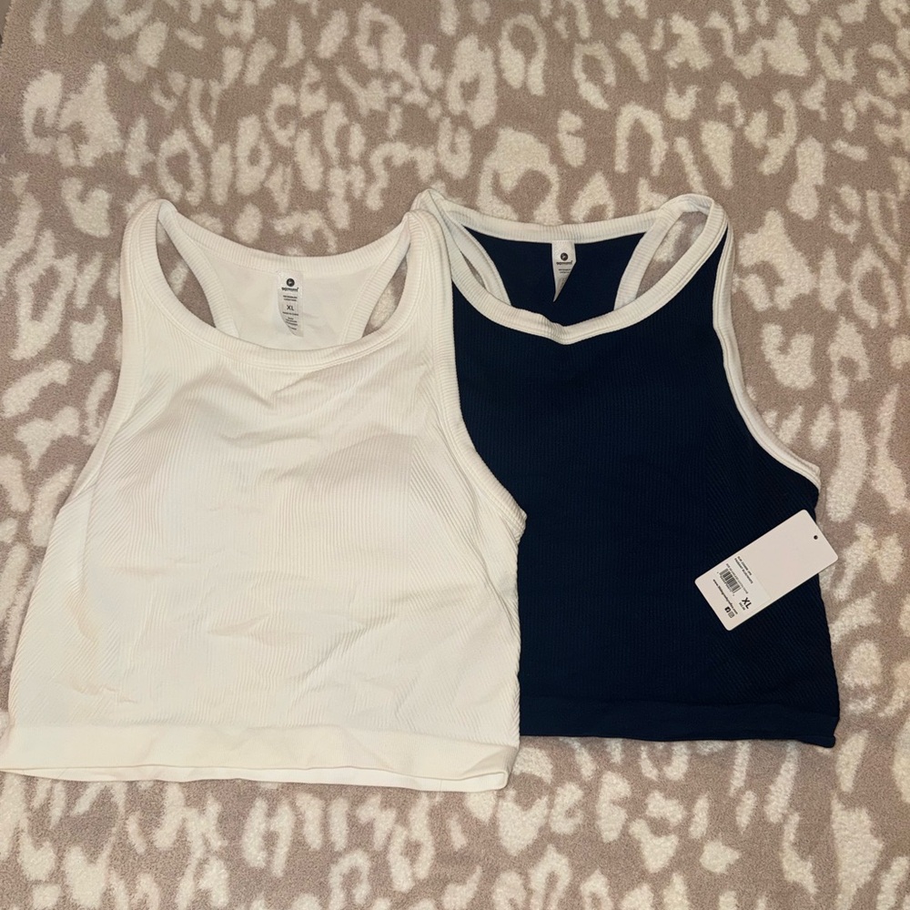 Stylish Women's White and Navy Blue Tank Tops
